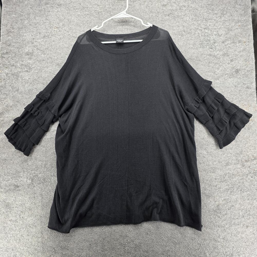 Bitte Kai Rand Shirt Womens 2 Black Knit Ruffle Sleeve Oversized Tunic Blouse
